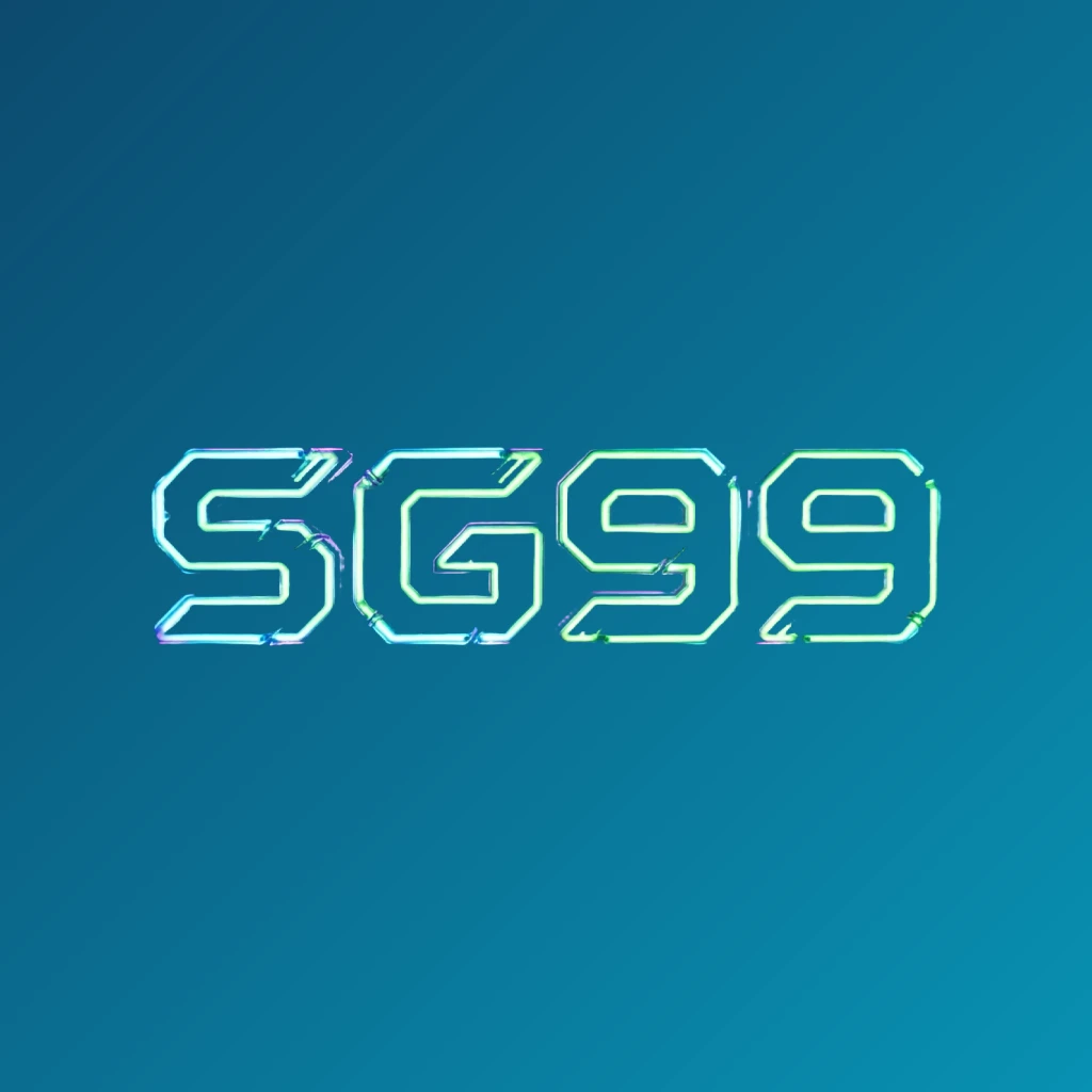 Futuristic neon SG99 logo with thick angular typography and vivid green, blue, and purple glow on a transparent background, featuring sharp tech-inspired details in a wide horizontal rectangular wordmark for a website header